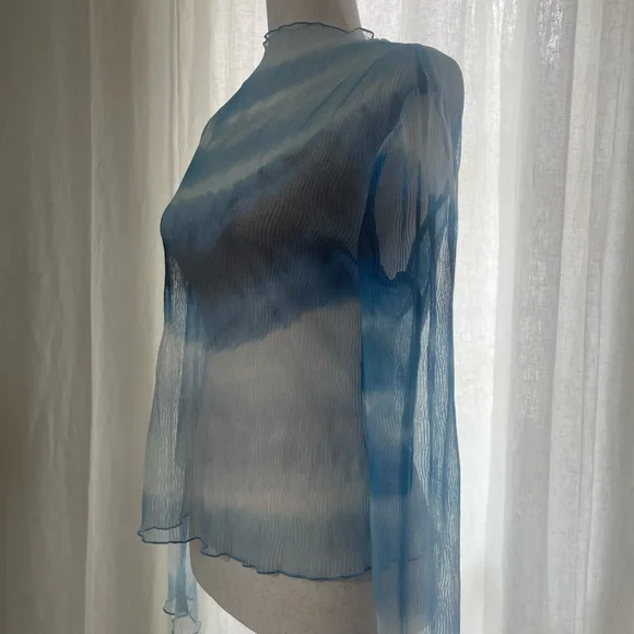 French Connection Sheer Blue Long-Sleeve Top - Picture 2 of 5